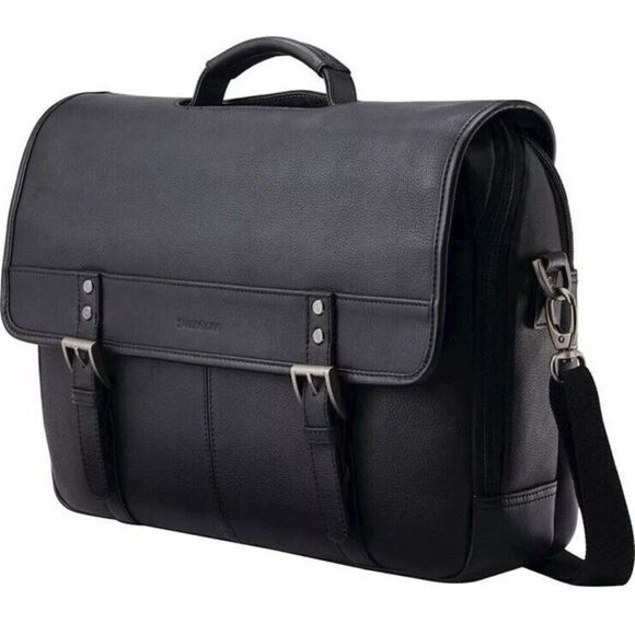 Samsonite Classic Leather FlapOver Briefcase 15.6" Laptop Black 126040-1041 - Picture 2 of 7